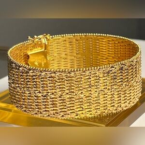 Veronese Italy 925 Sterling Silver Gold Vermeil Woven Texture Wide Bracelet
